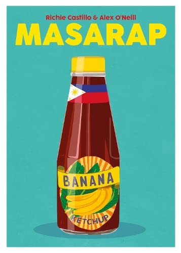 Book cover featuring a stylized illustration of a banana ketchup bottle.