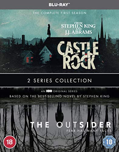 Blu-ray cover for "Castle Rock" and "The Outsider" series, dark and eerie.