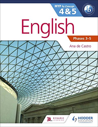 Textbook cover: "English" for IB MYP 4 & 5, with a geometric background.