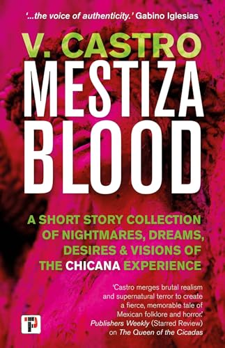 Book cover: “Mestiza Blood” by V. Castro, with red and pink tones.