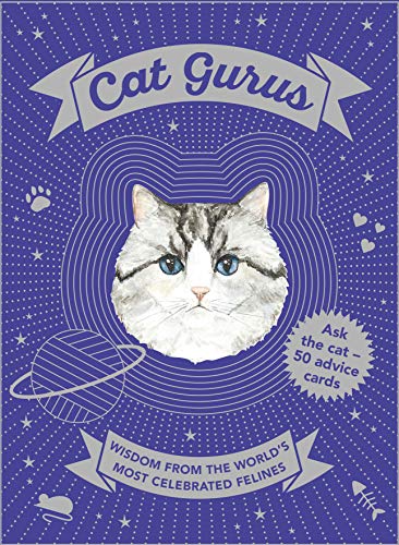 Book cover featuring a grey tabby cat’s face on a blue background.