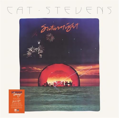 Cat Stevens’ “Saturnight” vinyl album cover with fireworks and ocean scene.