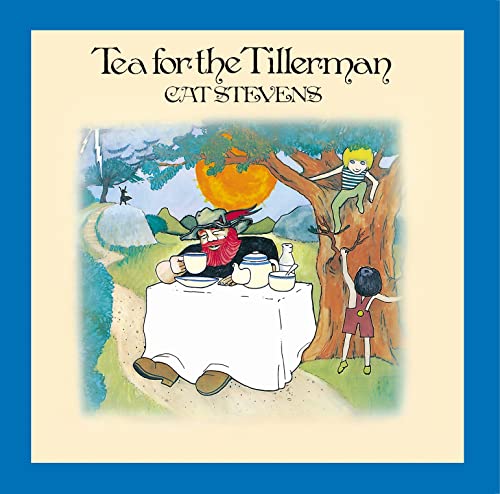 Album cover illustration showing a bearded man drinking tea at a table near trees.
