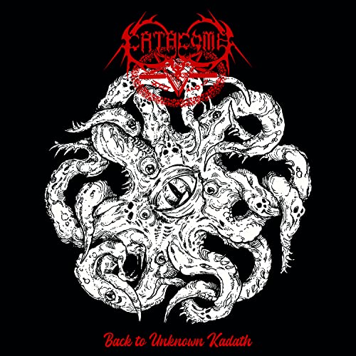 Black and white album cover with tentacled monster and red text.