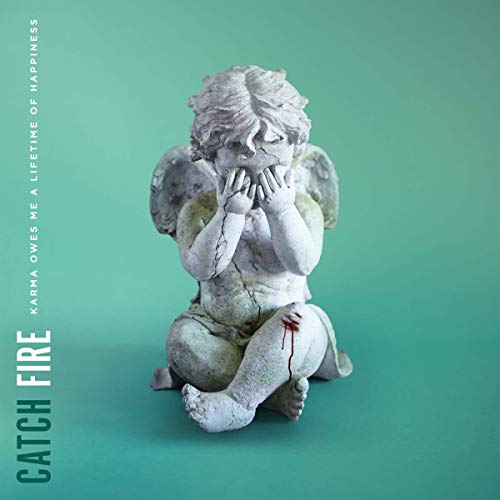 Album cover featuring a damaged cherub statue on a teal background with text overlay.