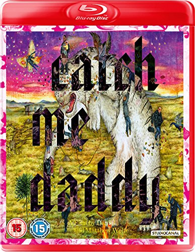 Catch Me Daddy" Blu-ray cover with surreal imagery of figures and a large bear.