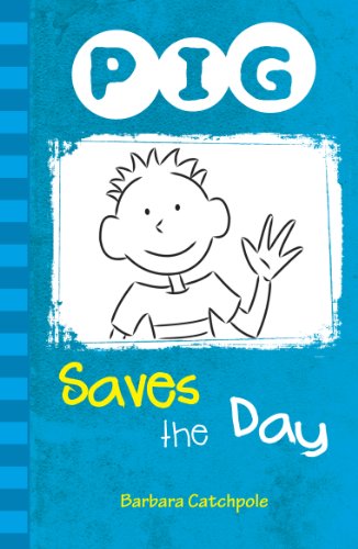 Book cover with a line drawing of a boy waving on a blue background.