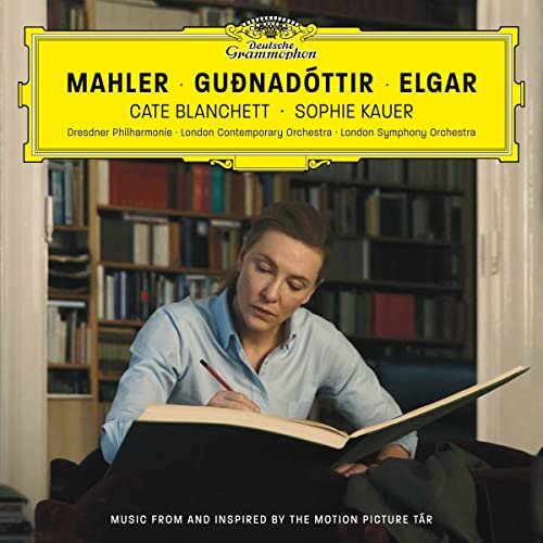 CD cover featuring Cate Blanchett with sheet music in a library.