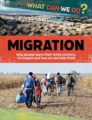 Book cover depicting migrants and a refugee camp, titled "Migration.