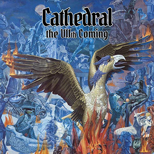 "Album cover art featuring a large eagle surrounded by a chaotic battle scene."