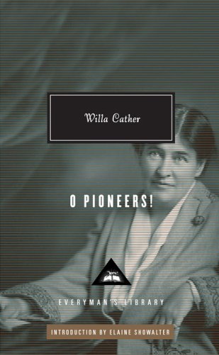 Book cover of "O Pioneers!" featuring a portrait of Willa Cather.