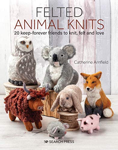 Book cover featuring knitted and felted animal figures: owl, koala, fox, and more.