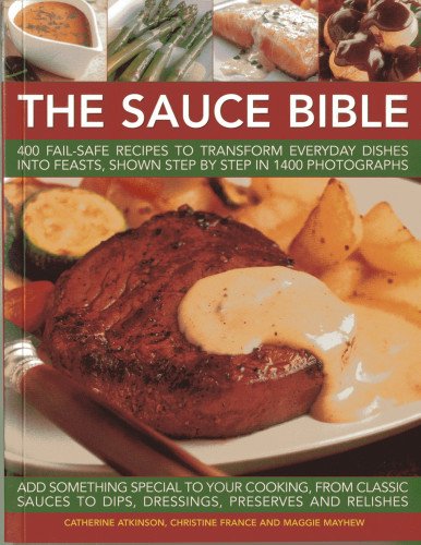 The Sauce Bible cookbook cover featuring a steak with sauce and small food photos.
