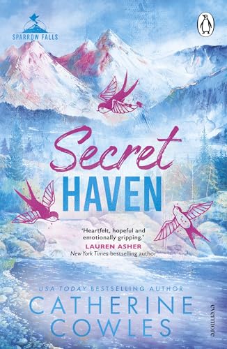 Book cover: “Secret Haven” with snowy mountains and flying birds.