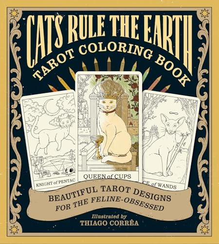 Tarot coloring book cover featuring cats in classic tarot card scenes.