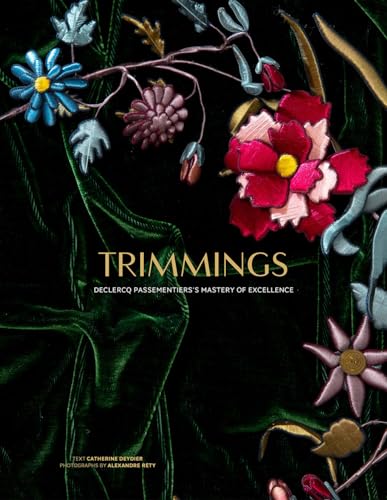 Book cover featuring detailed, colorful embroidered floral trimmings on green velvet.