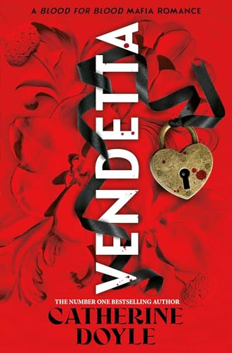 Book cover with red background, black ribbon, and a heart-shaped padlock.