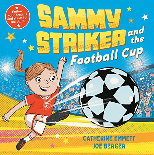 Girl kicking a soccer ball in front of a stadium crowd.