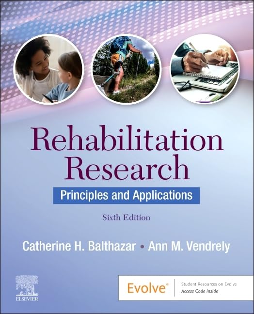 Book cover for “Rehabilitation Research,” sixth edition, with diverse imagery.