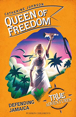 Book cover featuring a woman holding a horn against a tropical landscape silhouette.