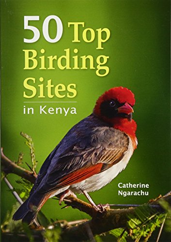 Book cover: "50 Top Birding Sites in Kenya" featuring a red-faced bird.