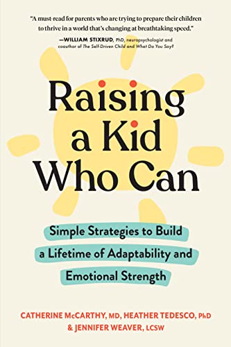 Book cover with a yellow sun and title "Raising a Kid Who Can".