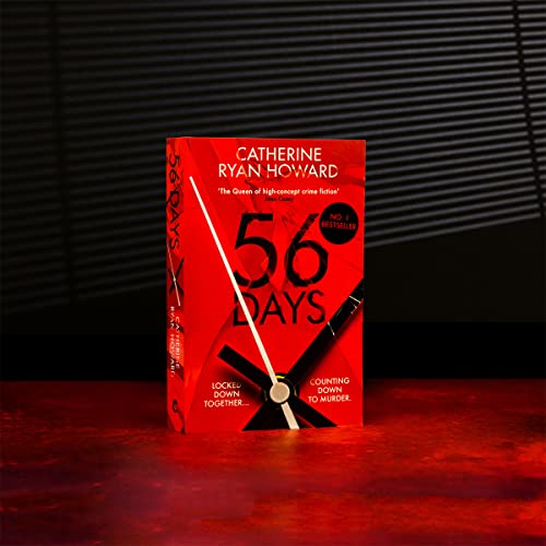 Red book cover with a clock image, titled "56 Days" by Catherine Ryan Howard.