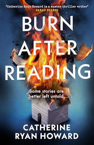 Book cover: "Burn After Reading" with flames and a burning house image.