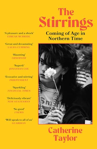 Book cover: woman with flower, yellow background, red title "The Stirrings".