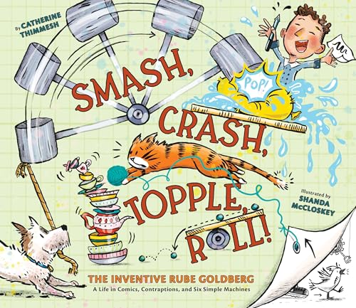 Book cover featuring a cartoon boy, a cat, a dog, and a Rube Goldberg machine.