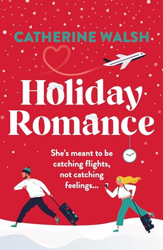Book cover with red background, illustrated people, heart, plane, and clock.