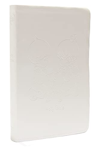 White leathersoft Bible with embossed Precious Moments children design.