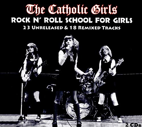 "Album cover featuring black-and-white image of three women performing on stage with guitars."