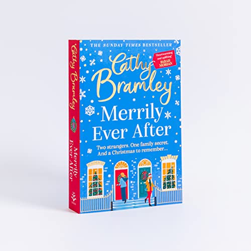 Book cover, “Merrily Ever After” by Cathy Bramley, with a snowy house illustration.