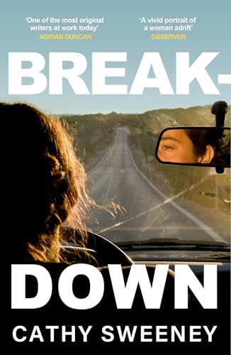 Book cover: woman driving, looking in rearview mirror, desert landscape.