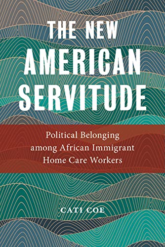 Book cover: "The New American Servitude" with abstract wave design.