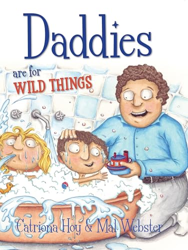 Book cover: father and children playfully bathing, illustrated style.