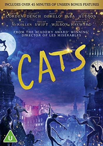 DVD cover for "Cats" featuring stylized cat figures and London landmarks.
