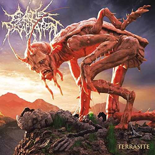 Album cover: grotesque, alien creature with sharp claws and a desolate landscape.