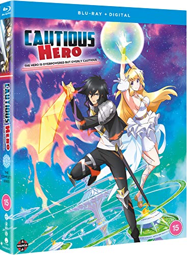 Anime Blu-ray cover featuring a male warrior and a female goddess in space.