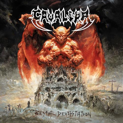 Cavalera “Bestial Devastation” CD cover: demonic figure over a ruined city.