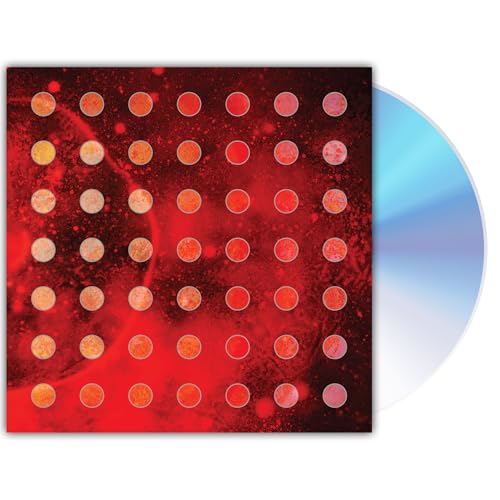 CD cover with red and gold speckled pattern, partial blue disc visible.