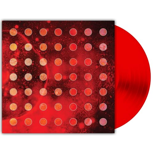 Red vinyl record with a red and gold speckled album cover.