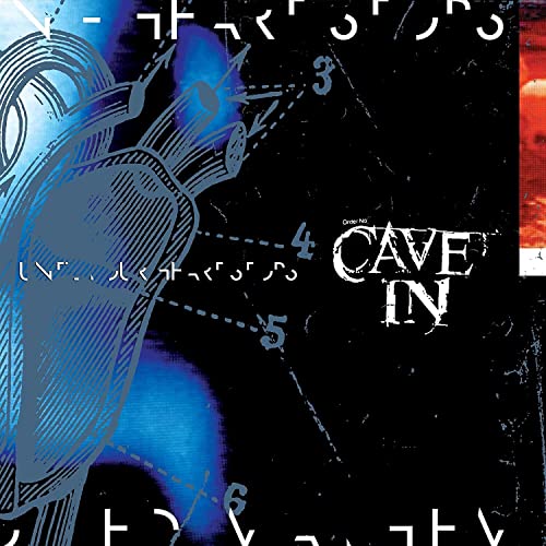 Cave In" album cover: blue anatomical heart illustration on black background.