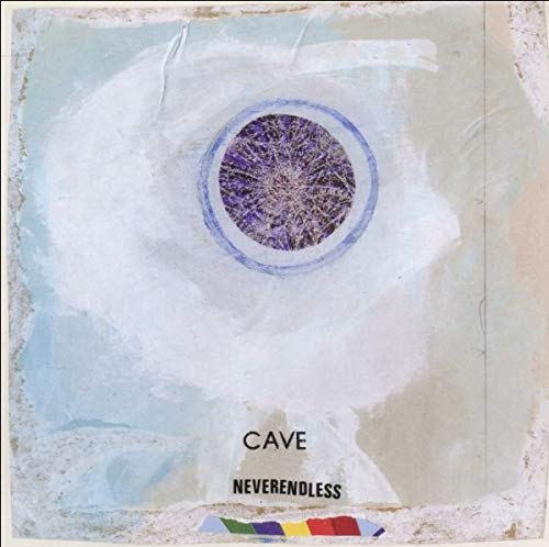 CD cover for Cave’s “NEVERENDLESS” with abstract white and blue design.