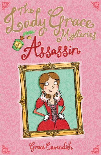 Book cover: illustrated young woman in a red dress within a gold frame.