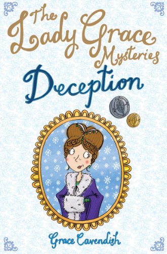 Book cover: “The Lady Grace Mysteries: Deception” with portrait and coins.
