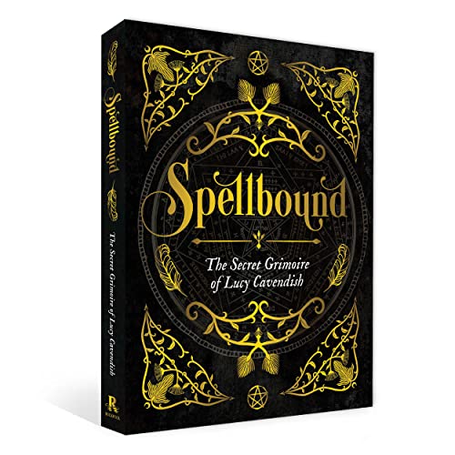 Black book cover with gold ornate designs and the title "Spellbound.
