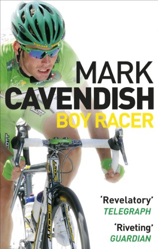 Book cover featuring cyclist Mark Cavendish in racing gear on a bicycle.