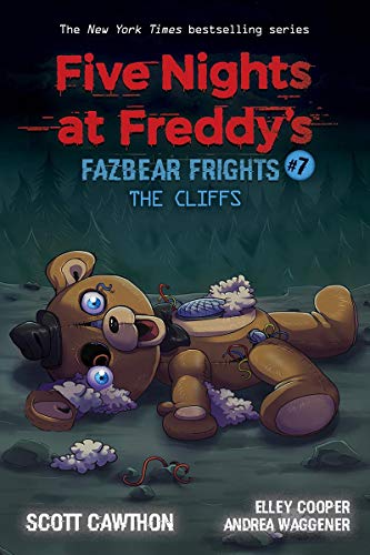 Book cover: damaged bear toy on a rocky cliffside, dark forest background.